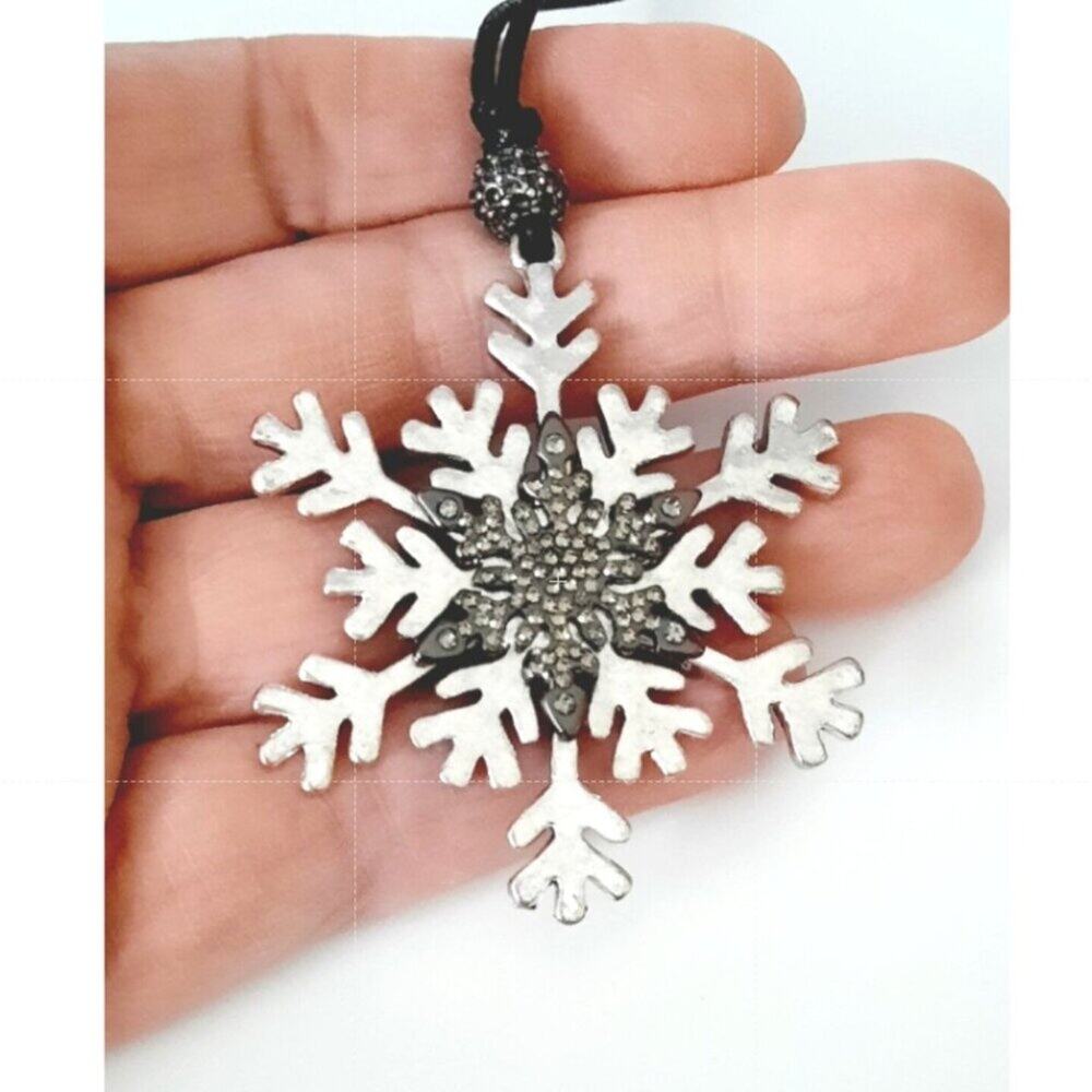 J.Jill Reversible Crystal Snowflake Pendant Necklace Adjustable 22" - 34" NEW
